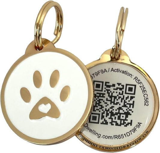 Premium Pet ID Tag for Dogs and Cats: Easy Scan QR Code, Instant Online Pet Profile Access, & Scan Location Alerts(Lux Gold White Paw)