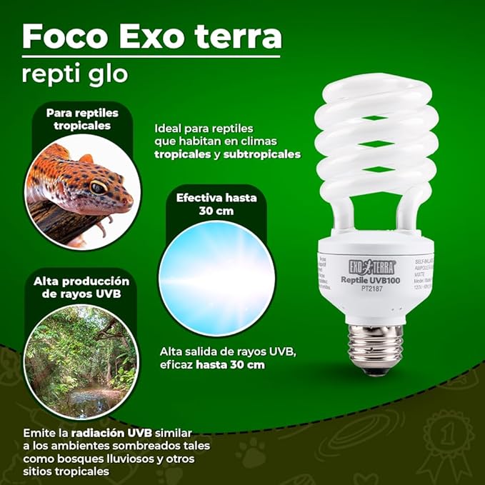 Exo Terra Repti Glo 5.0 Tropical Terrarium Lamp, Compact Fluorescent Reptile Bulb, 26 Watts, PT2187, White