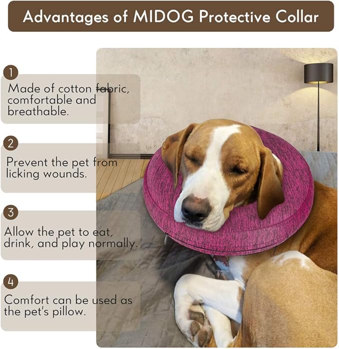 MIDOG Dog Cone Collar, Inflatable Dog Neck Donut Collar Alternative After Surgery, Soft Protective Recovery Cone for Small Medium Large Dogs and Cats Puppies - Alternative E Collar (Rose, XL)