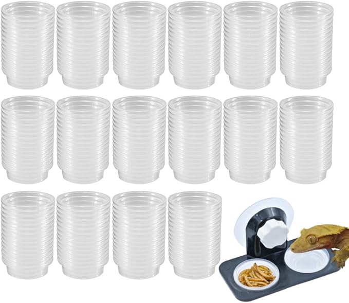 0.5oz 500 Cups + Feeding Ledge [Non-Suction Cup], Reptile Amphibian Food Bowls and Water Dish for Crested Gecko, Lizard Or Other Small Pet Feeder Ledge Accessories Supplies