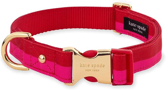 Kate Spade New York Cute Dog Collar, Gold Metal Buckle Dog Collar, 15.5" to 24" Adjustable Dog Collar for Female or Male Dogs, Stylish Dog Collar for Medium and Large Breeds (Red and Pink)