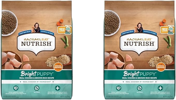 Rachael Ray Nutrish Bright Puppy Premium Natural Dry Dog Food with Added Vitamins, Minerals & Taurine, Real Chicken & Brown Rice Recipe, 6 Pound Bag (Packaging May Vary) (Pack of 2)