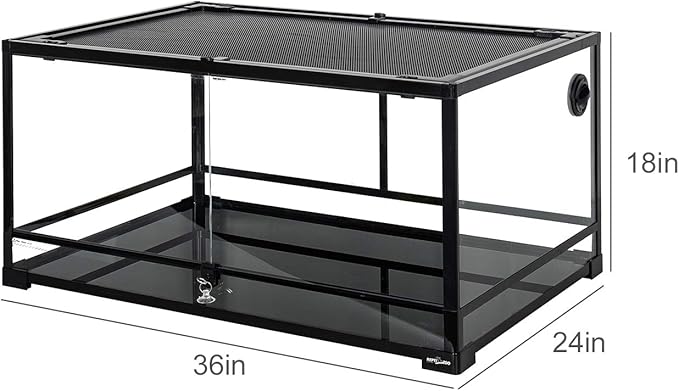 REPTI ZOO 67 Gallon Reptile Glass Terrarium, Double Hinge Door with Screen Ventilation Reptile Terrarium 36" x 24" x 18"(Knock-Down)