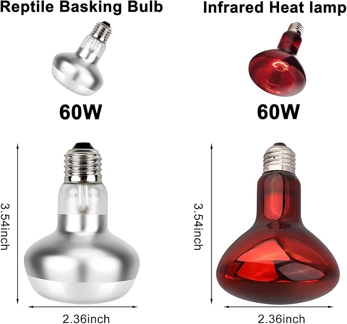 Nano Reptile Heat Lamp Fixture, Dual Reptile Light Fixture with 60W Basking Bulb&Infrared Heat Lamp, UVB Reptile Light Fixture Dual Dome Heat Lamp for Reptiles Terrarium