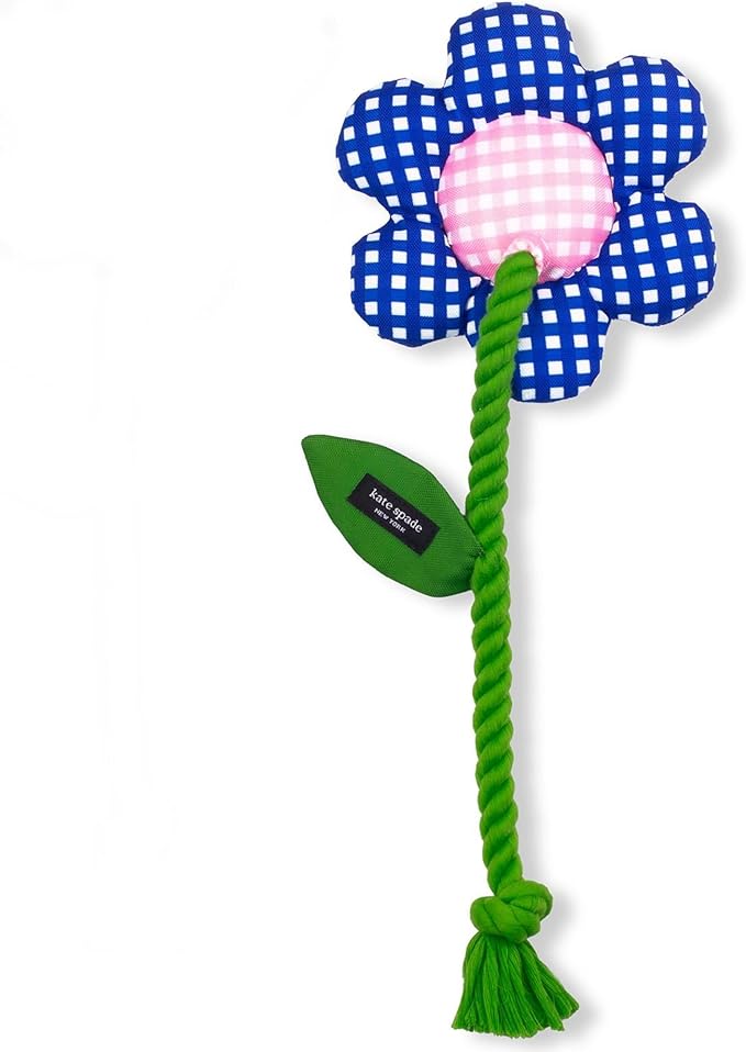 Kate Spade New York Dog Toy Rope with Squeaker and Crinkle Material, Gingham Flower Tug Toy, Cute Dog Toy with Soft Durable Fabric, Pet Toy for Small Medium Large Breeds, Flower