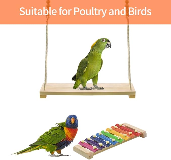 Chicken Swing Toys and Chicken Toys Xylophone, 2pcs Chicken Toys for Poultry Run Rooster Hens Chicks Pet Parrots Macaw Entertainment Stress Relief for Birds