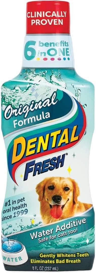 Dental Fresh Water Additive for Dogs, Original Formula, 8oz – Dog Breath Freshener and Dog Teeth Cleaning for Dog Dental Care– Add to Water