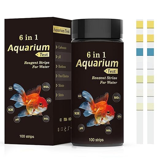 6 in 1 Aquarium Test Strips Fast & Accurate Water Quality Testing Strips for Freshwater Saltwater,Pond Fish Tank Test Strips for PH,Carbonate,Hardness,Residual Chlorine,Nitrate,Nitrite 50pcs