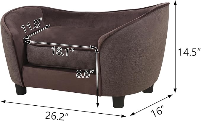 Pet Sofa Bed, Velvet & Linen Fabric Pet Couch Chair with Removeable & Washable Cushion for Small Dogs Cats (brown)