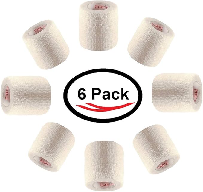 2 Inch Vet Wrap Tape Bulk (White) (Pack of 6) Self Adhesive Adherent Adhering Flex Bandage Grip Roll for Dog Cat Pet Horse