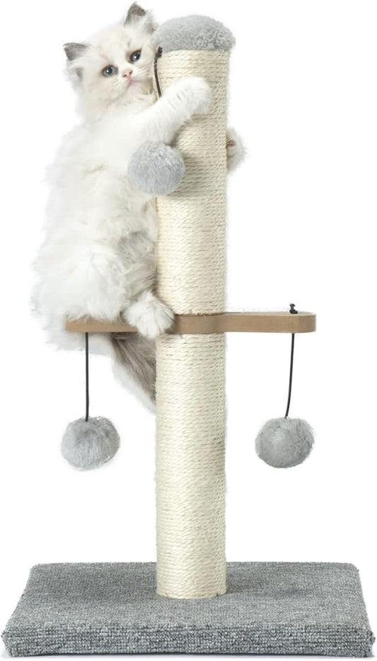 Cat Scratching Post,Small Scratch Post for Indoor Kittens and Small Size Cats,with Hanging Ball Toys,21inches,Grey