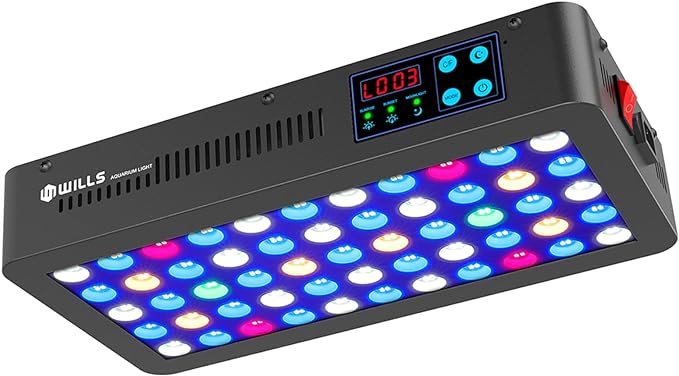 WILLS Aquarium Light, Remote Dimmable Full Spectrum Fish Tank Light with 3 Dimming Modes, 55 Premium SMD Chips, LED Touch Screen & Timer for Saltwater Freshwater Coral Reef Plant (15.7"x8.2"x2.7")