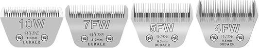 10W+7FW+5FW+4FW Detachable Dog Grooming Wide Blades,Cut Length 1/16"(1.5mm) to 3/8”(9.5mm) Compatible with Andis,Oster A5,Wahl KM10 Series Clippers,4 Pack