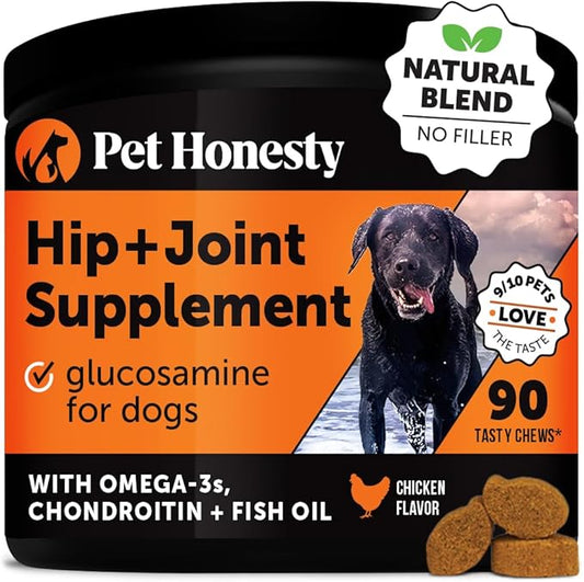 Pet Honesty Hip & Joint Health - Glucosamine for Dogs Soft Chews, Joint Supplement for Dogs with Glucosamine Chondroitin, MSM, Turmeric, Anti Inflammatory for Dogs, Support + Mobility (Chicken 90ct)