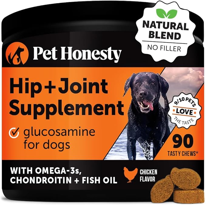 Pet Honesty Hip & Joint Health - Glucosamine for Dogs Soft Chews, Joint Supplement for Dogs with Glucosamine Chondroitin, MSM, Turmeric, Anti Inflammatory for Dogs, Support + Mobility (Chicken 90ct)