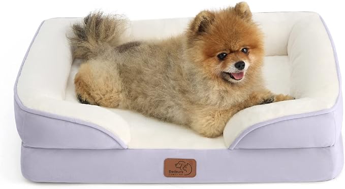 Bedsure Small Orthopedic Dog Bed - Washable Bolster Dog Sofa Beds for Small Dogs, Supportive Foam Pet Couch Bed with Removable Washable Cover, Waterproof Lining and Nonskid Bottom Couch, Lavender