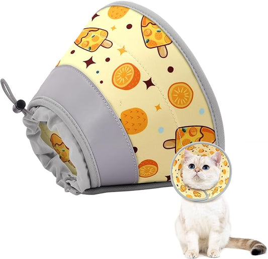 Cat Cone, Soft Cat Cone Collar to Stop Licking, Adjustable Cute Cat Cone Alternative, Water Resistant Neck Cone for Cats, Foldable Cat Recovery E Collar for Cat Kitten（Orange,L