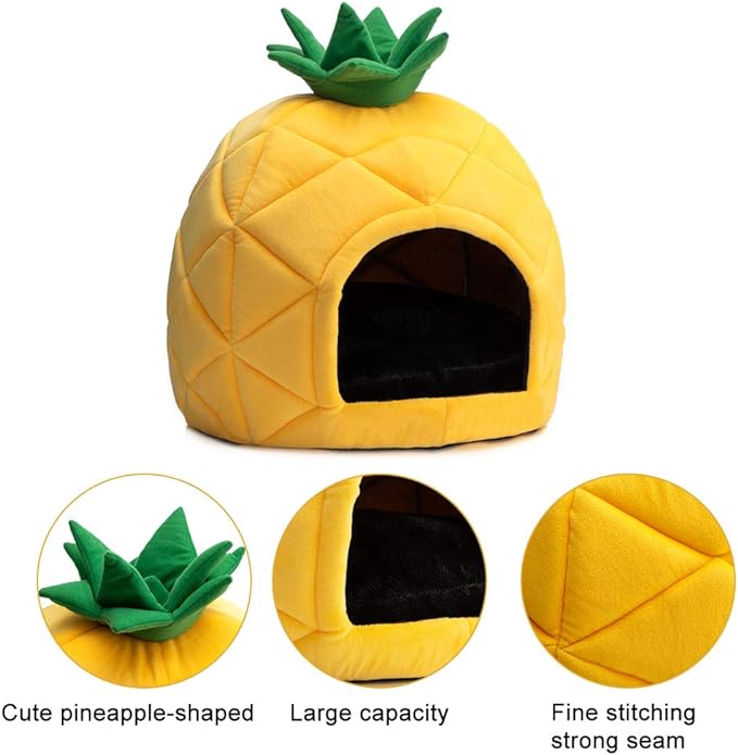 PAPITLULU Pineapple Pet Bed, Warm Cave Nest Sleeping Bed Puppy House for Cats and Small Dogs, Black