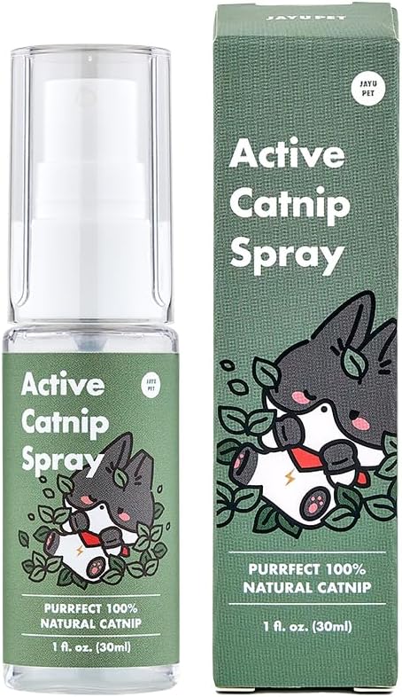 Active Catnip Spray - High Potency Transparent Liquid Spray made of Fresh Organic Catnip for Indoor Cats and Kittens, Relieves Stress, Calming, Revives Toys & Scratching Posts, Exercise (1fl oz)