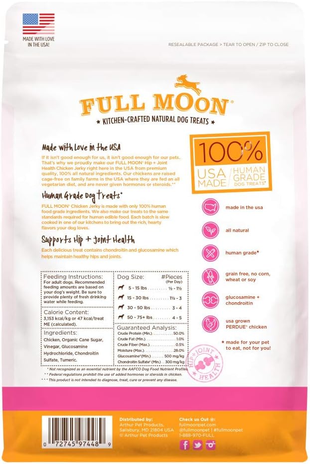 Full Moon Chicken Jerky Healthy All Natural Dog Treats Human Grade For Hip And Joint 6 oz