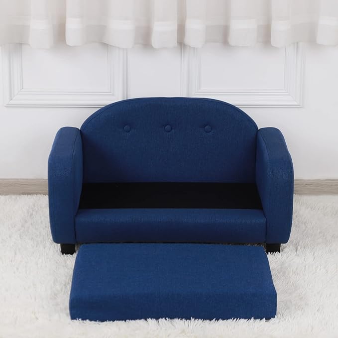 Dog Sofas and Chairs for Small Pet/Cat Sofa Bed with Wooden Frame/Bed for dogs with Linen Fabric/Cat Sofa Chair with Cushion/Dog Couch for Small Dog Rest Using (Blue)