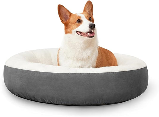 Love's cabin Round Donut Cat and Dog Cushion Bed, 25in Pet Bed for Small or Medium Dogs, Anti-Slip & Water-Resistant Bottom, Soft Durable Fabric Pet Beds, Washable Calming Cat & Dog Bed Dark Grey