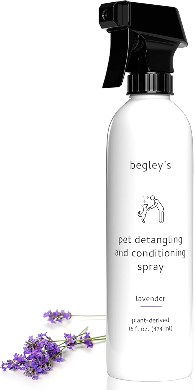 Begley's Natural Pet Detangling Spray - Premium Essential Oil Scented Detangler Spray for Dogs, Puppies & Cats - Dog Leave in Conditioner Spray - Dematting Spray for Dogs & Pets - 16 oz, Lavender