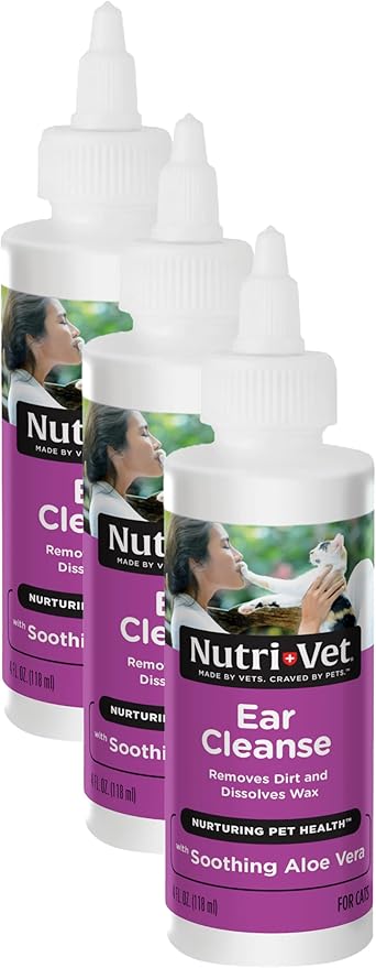 Nutri-Vet Ear Cleanser for Cats | Cleans and Deodorizes with Gentle Ingredients | 4 Ounces (Pack of 3)