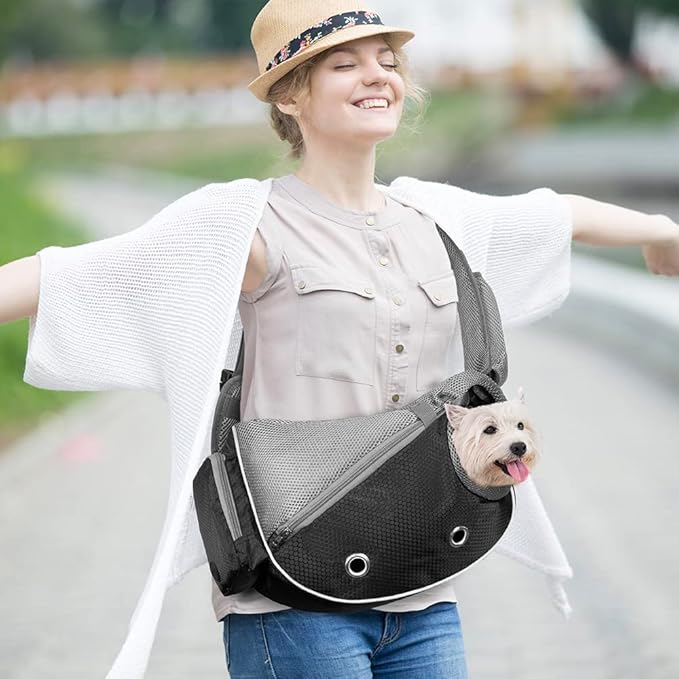 PetAmi Dog Sling Carrier for Small Dogs, Puppy Carrier Sling Purse, Dog Bags For Traveling, Carrying Bag to Wear Medium Cat, Adjustable Crossbody Pet Sling Travel, Poop Bag Dispenser, Max 5 lbs, Black