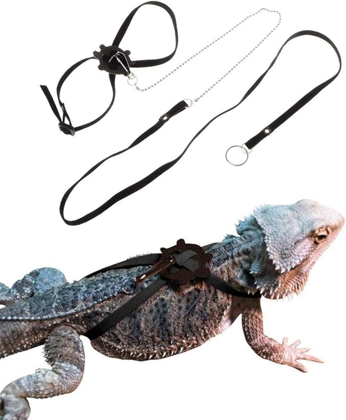 Adjustable Reptile Lizard Harness Leash,Turtle Lizard Pet Traction Belt Bearded Dragon Accessories Soft Small Pet Animal Harness Rope,1.2M (Black)