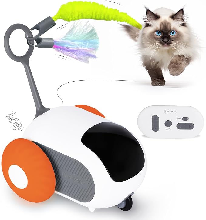 Cat Toys for Indoor Cats, Smart Interactive Cat Toy with 2-Speed Adjustment, Remote Control & USB Rechargeable Automatic Cat Exercise Toys for Bored Indoor Adult Cats Kittens (Orange)