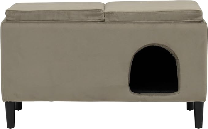 Paws & Purrs Modern 32" Wide Pet Ottoman Bed for Small to Medium Dog or Cat, 32.0" L x 16.0" W x 18.8" Th, Ash