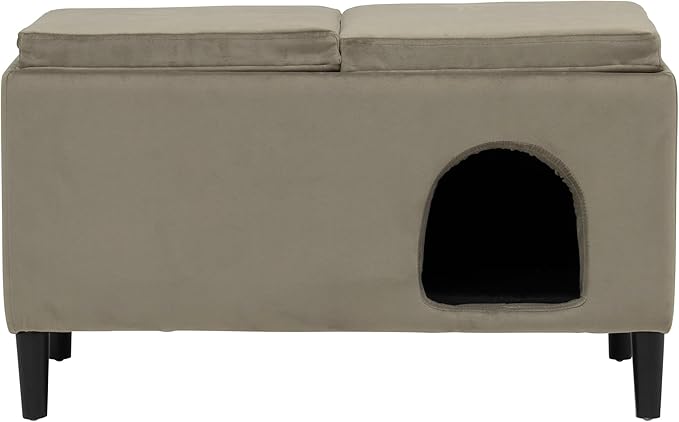 Paws & Purrs Modern 32" Wide Pet Ottoman Bed for Small to Medium Dog or Cat, 32.0" L x 16.0" W x 18.8" Th, Ash