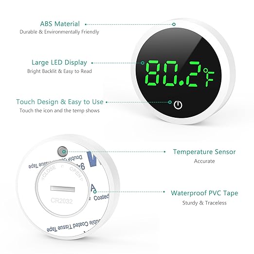 ORIA 2 Pack Digital Fish Tank Thermometer, Wireless Stick-on Aquarium Thermometer, High Accuracy Reptile Thermometer with LED Display, Water Thermometer for Fish Tank, Reptile Tank, Terrarium