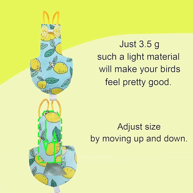 VANFAVORI Bird Diaper Harness Flight Suit Clothes with 80 Inch Flying Leash for Parrots Cockatiel Pet Bird, Lemon, Including A Cotton Pad