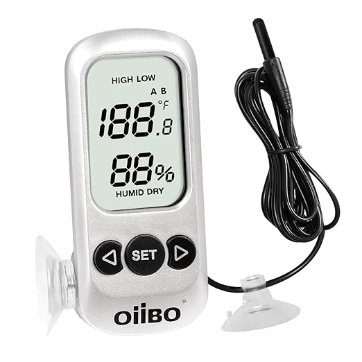 OIIBO Reptile Tank Digital Thermometer Hygrometer with Alarm,High Precision Sensitive Temperature and Humidity Meter Gauge with Probe for Rearing Box Reptile Terrarium, Large Screen & 3-Sides Mounting