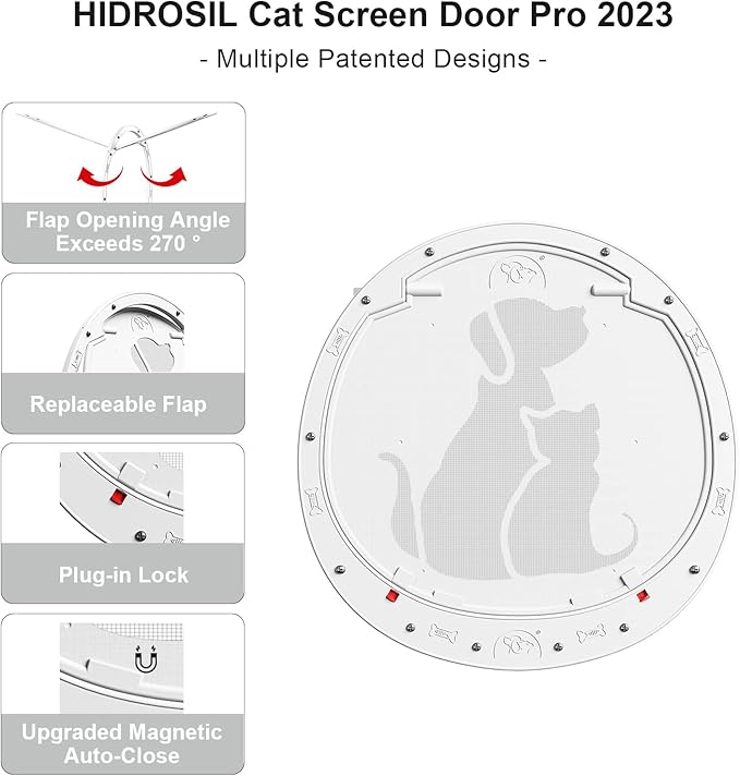 Dog Door for Screen Door, Patent Desigh Pet Screen Door with Lockable Magnetic Flap for Doggy Dog and Cat Door, White