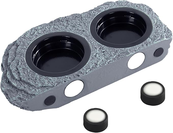 Magnetic Gecko Ledge, Resin Reptile Feeder Ledge with 4 Feeding Cups, Wall Mounted Reptile Food Dish and Water Dish 2 in 1