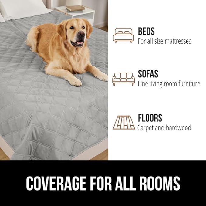 Gorilla Grip 100% Waterproof Dog Blanket 52x82, Pet Friendly Throw Essential for Medium Dogs, Tear and Slip Resistant Leakproof Washable Couch Cushion Protector Cover for Indoor Furniture Light Gray