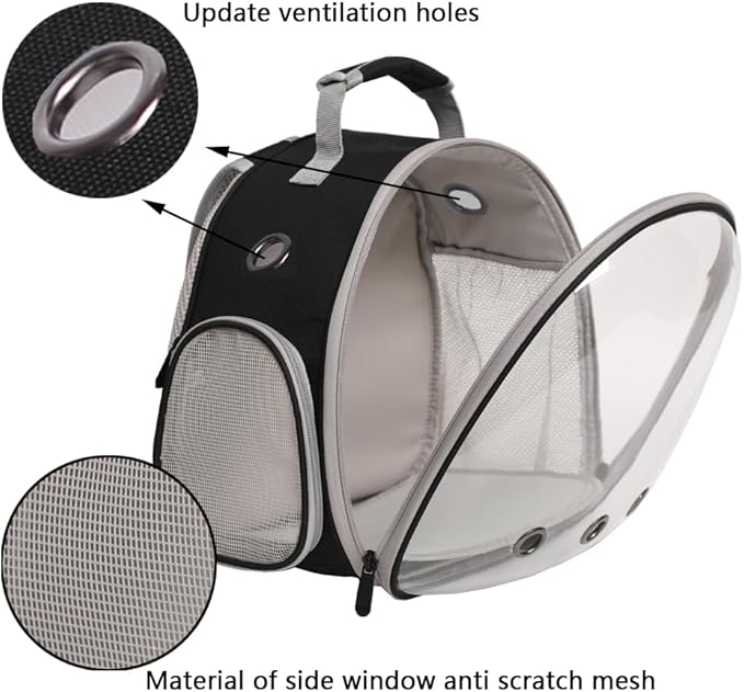 Guinea Pig Backpack Carrier, Reptile Outdoor Used,Bearded Dragon Carrier Backpack with Clear Bubble Window,Small Animal Travel Backpack for Hedgehog Rat Parrot, Airline Approved (Grey, Backpack)