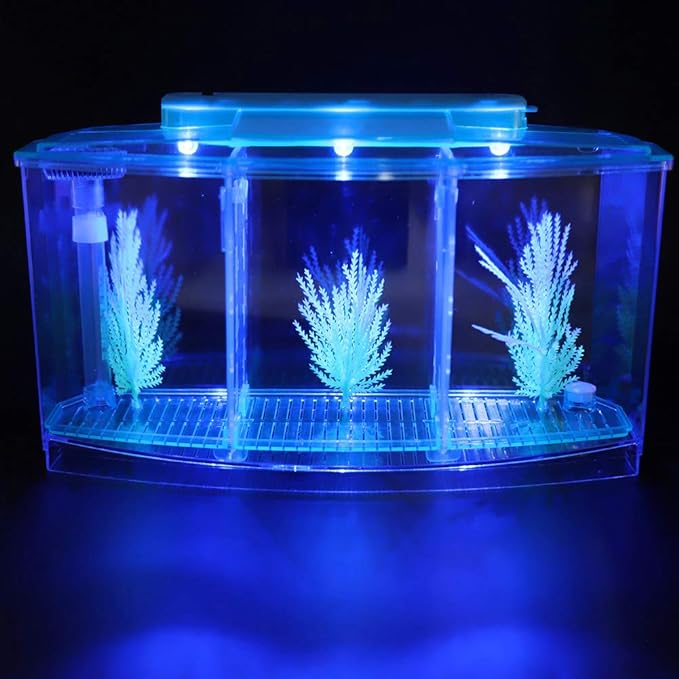 TOPINCN Aquarium Isolation Box Acrylic Breeding Hatchery Small Fishes Incubator Mini Fish with Three Divisions and LED Light(Blue)