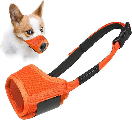 Dog Muzzle Anti Biting Barking and Chewing with Comfortable Mesh Soft Fabric and Adjustable Strap, Suitable for Small, Medium and Large Dogs(All Orange,S)