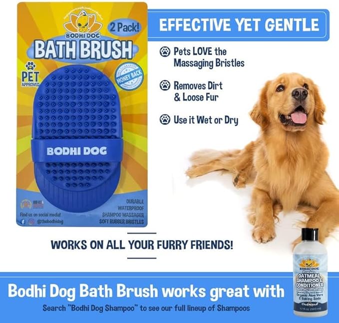 Bodhi Dog Shampoo Brush | Pet Shower & Bath Supplies for Cats & Dogs | Dog Bath Brush for Dog Grooming | Long & Short Hair Dog Scrubber for Bath | Dog Wash Brush