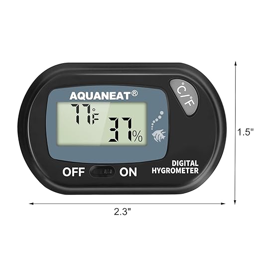 AQUANEAT Reptile Thermometer Hygrometer Digital Display Temperature and Humidity Moniter for Reptiles Rearing Box with Suction Cup