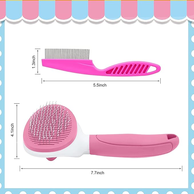 Cat Brushes for Indoor Cats, Dog Brush for Shedding with Metal Cat Comb, Self Cleaning Pet Hair Brush with Release Button for Grooming Kitten(Pink)