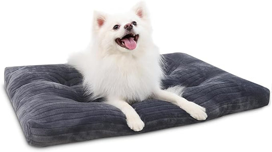 Dog Crate Bed Washable Dog Beds for Small Dogs Deluxe Thick Flannel Fluffy Comfy Kennel Pad Anti-Slip & Anti-Scratch Pet Sleeping Mat, 23 x 18 Inch, Gray