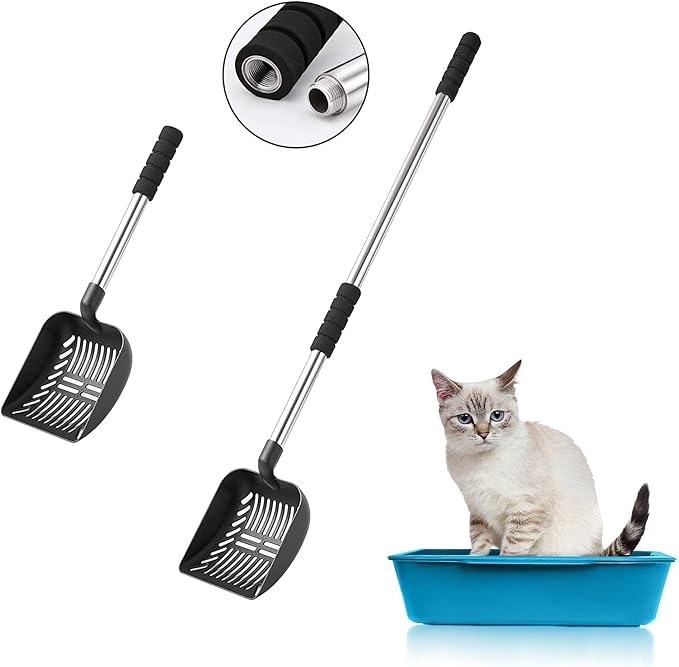 Cat Litter Scoop,Metal Long Handle Kitty Litter Coop Scooper,Heavy Duty Cats Pooper for Litter Box Pet Poop Shovel Chicken Poop Scooper 32inch (Black)