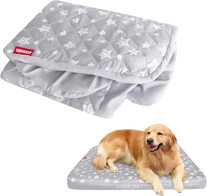 Dog Bed Covers Replacement Washable Pet Hair Easy to Remove, Waterproof Dog Bed Covers Noiseless Quilted, Pet Bed Cover Lovely Grey Star Print, Puppy Bed Cover 35x44 Inches, for Dog/ Cat, Cover Only