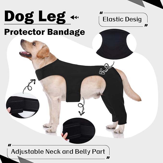 ROZKITCH Dog Surgery Recovery Sleeve Rear Right Left Leg, Pet Prevent Licking Wound Elbow Brace Protector, Dog Recovery Suit Cone Collar Alternative for Sprain ACL CCL Arthritis Joint Care Black XS