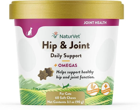 NaturVet – Hip & Joint for Cats Plus Omegas – 60 Soft Chews – Help Supports Healthy Hip & Joint Function – Enhanced with Antioxidants, Omega-3 & 6 Fatty Acids – 30 Day Supply